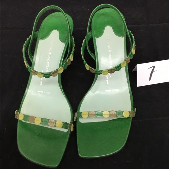 green kitten heel sandals